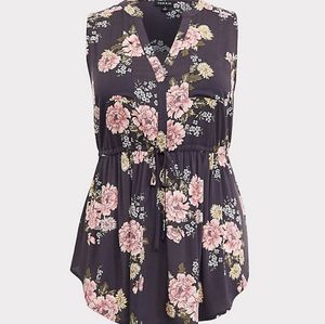 TORRID EMMA GREY FLORAL DRAWSTRING BABYDOLL TUNIC